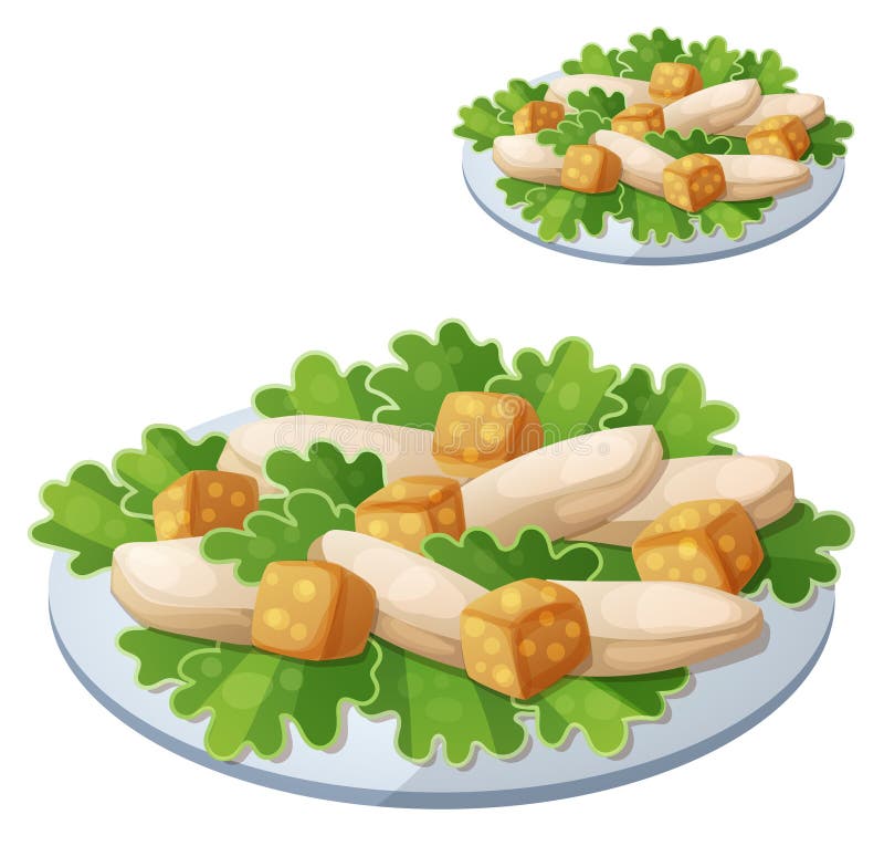 Caesar salad. Detailed vector icon isolated on white background. Series of food and drink and ingredients for cooking. Caesar salad. Detailed vector icon isolated on white background. Series of food and drink and ingredients for cooking.